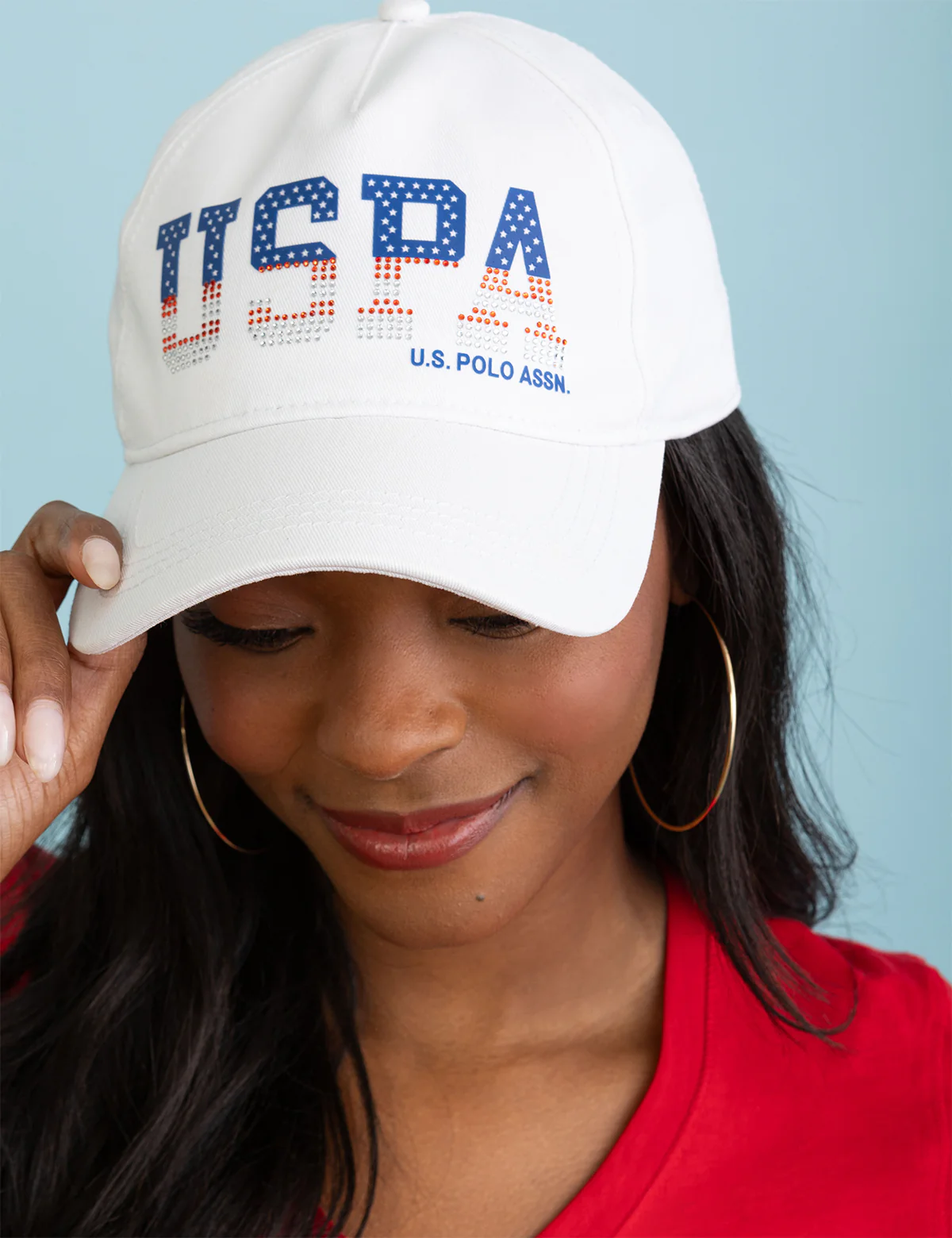 10423-womens-red-white-and-blue-uspa-rhinestone-hat-1.webp WOMENS RED WHITE AND BLUE USPA RHINESTONE HAT