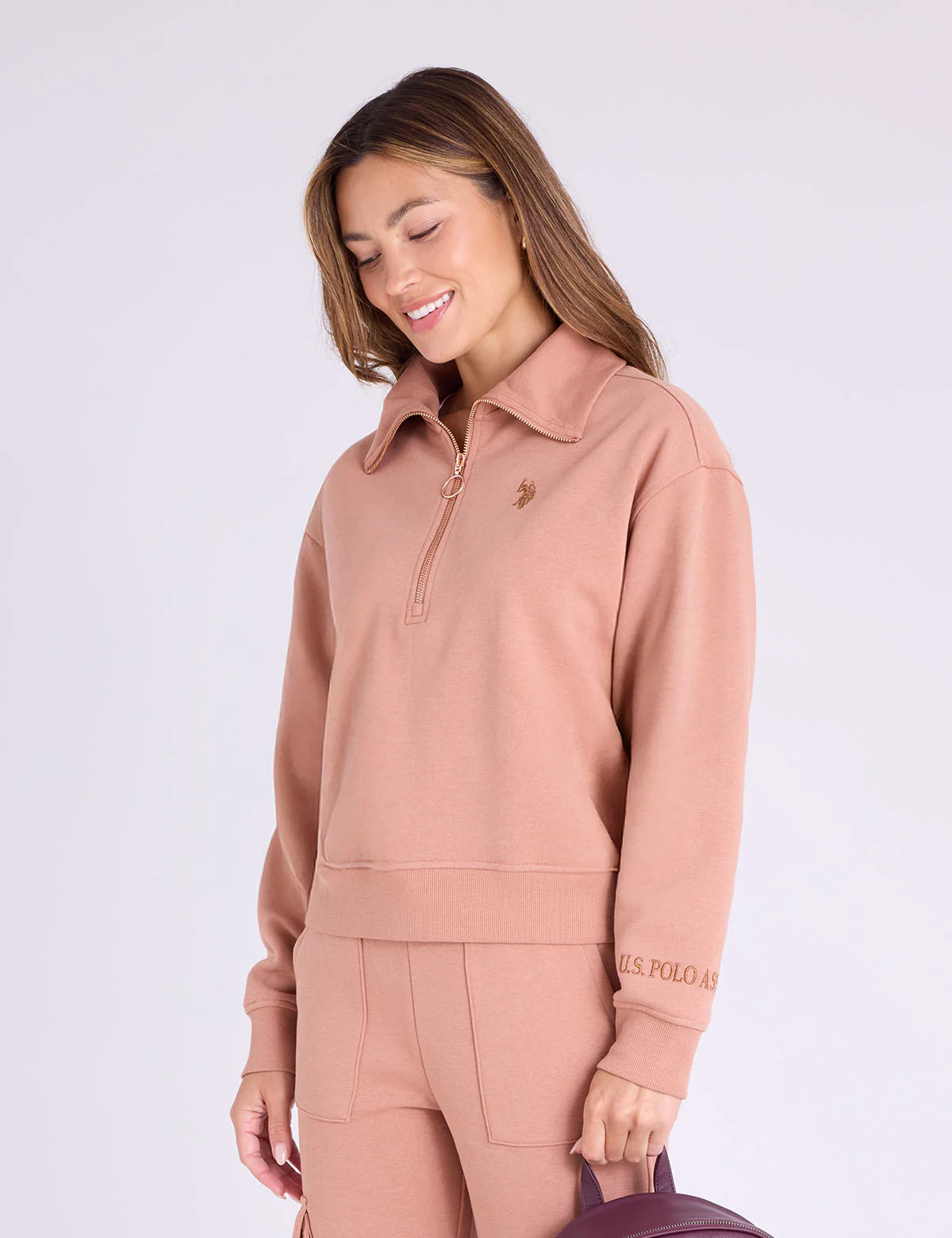 QUARTER ZIP METALLIC EMBROIDERED PULLOVER