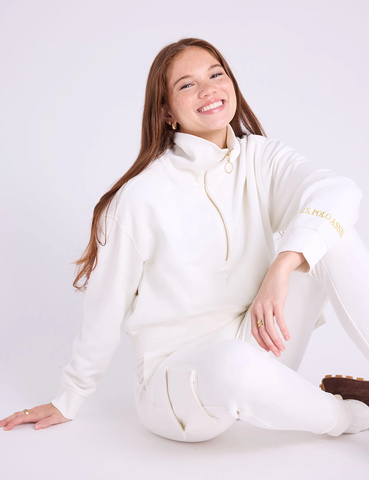 QUARTER ZIP METALLIC EMBROIDERED PULLOVER