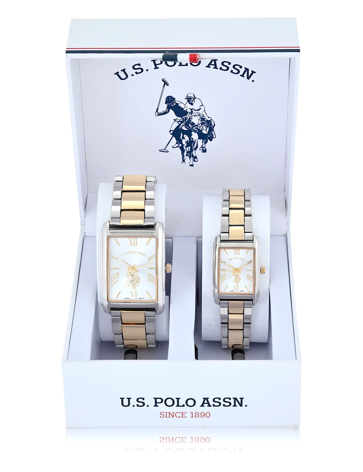 HIS AND HERS TWO TONE SQUARE WATCH SET