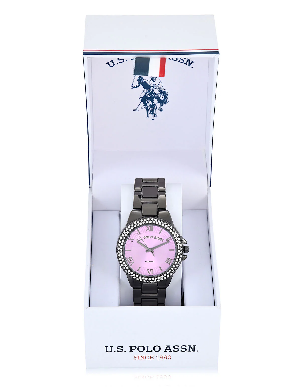 LADIES GUNMETAL EMBELLISHED WATCH