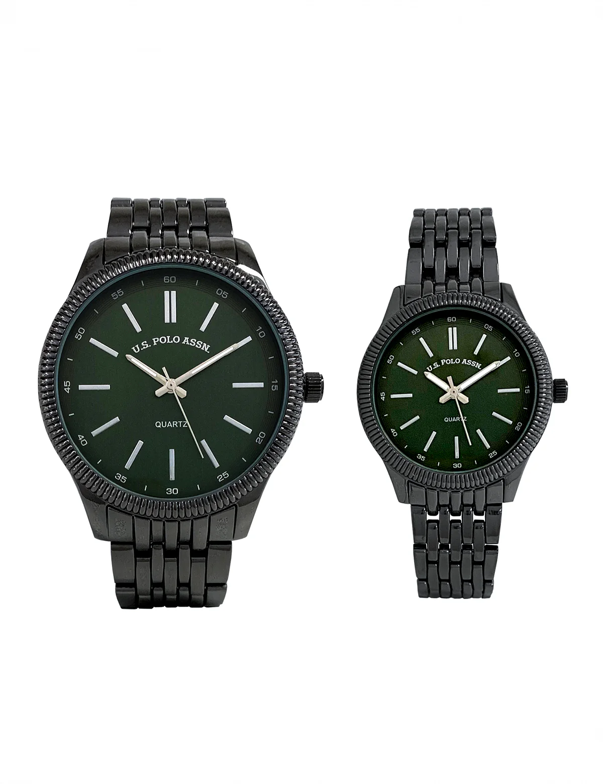 HIS AND HERS GUNMETAL LINK WATCH SET