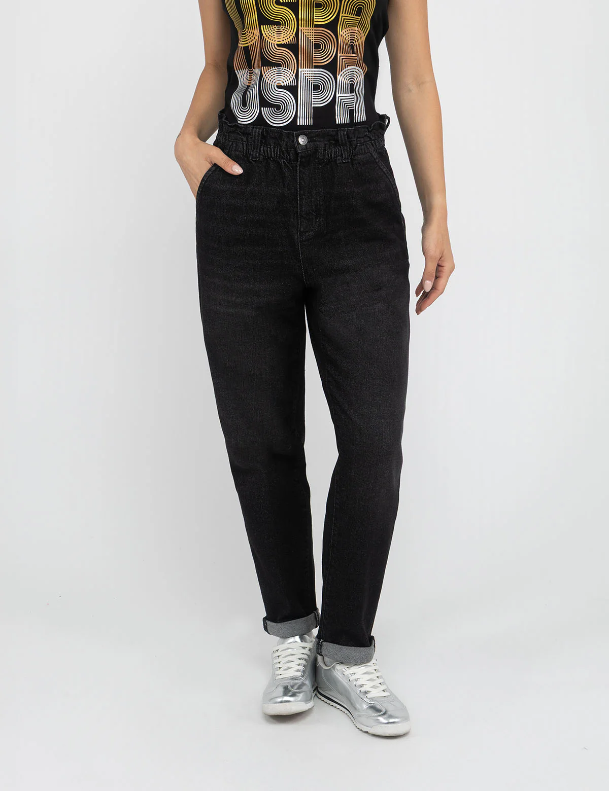 HIGH RISE PAPERBAG CROPPED JEANS