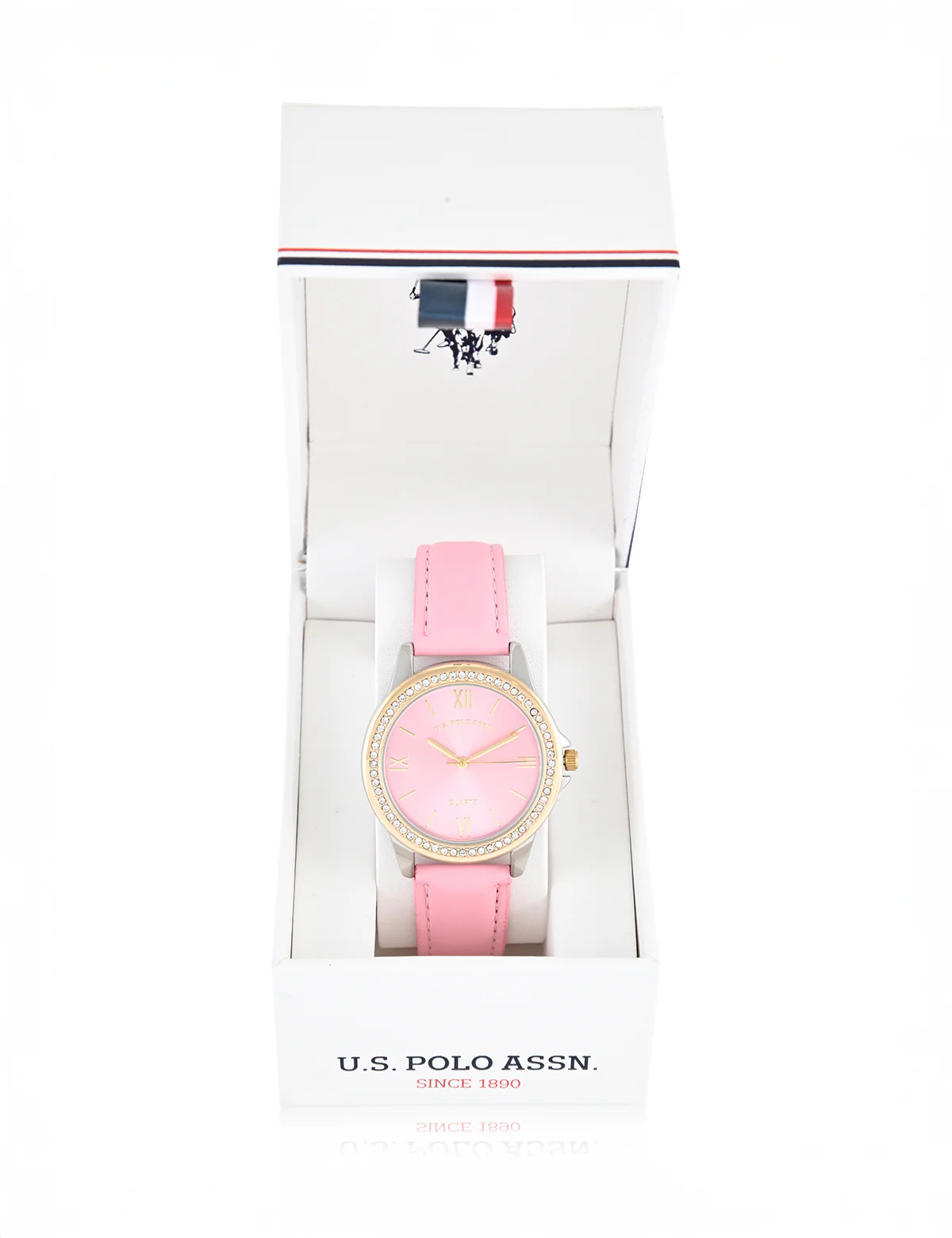 LADIES PINK STRAP WATCH WITH GOLD ACCENT