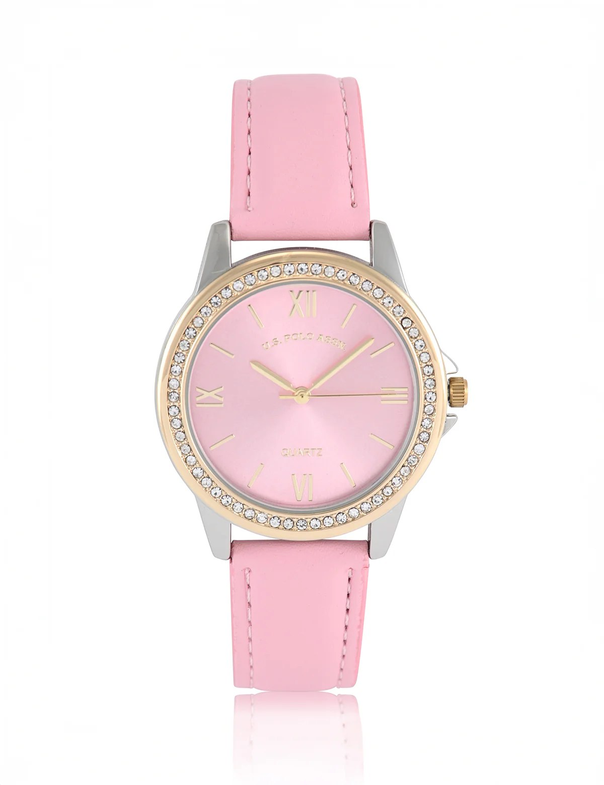 LADIES PINK STRAP WATCH WITH GOLD ACCENT