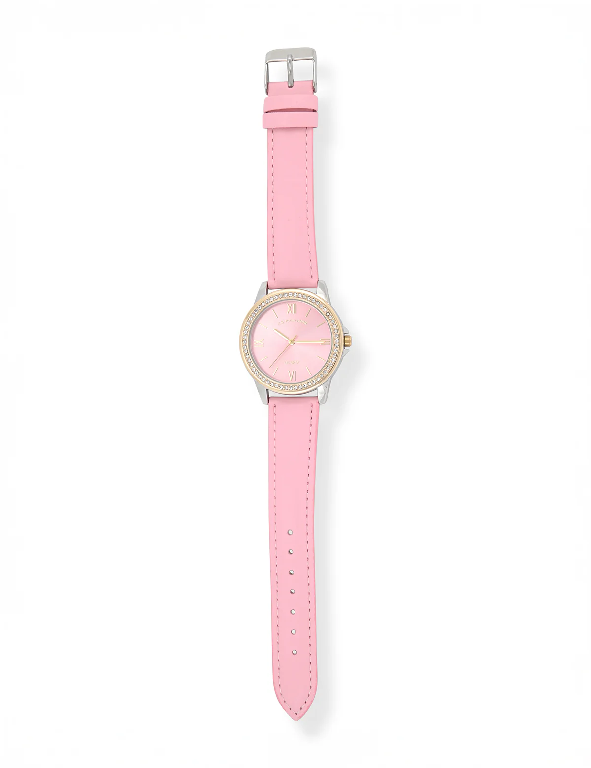 LADIES PINK STRAP WATCH WITH GOLD ACCENT
