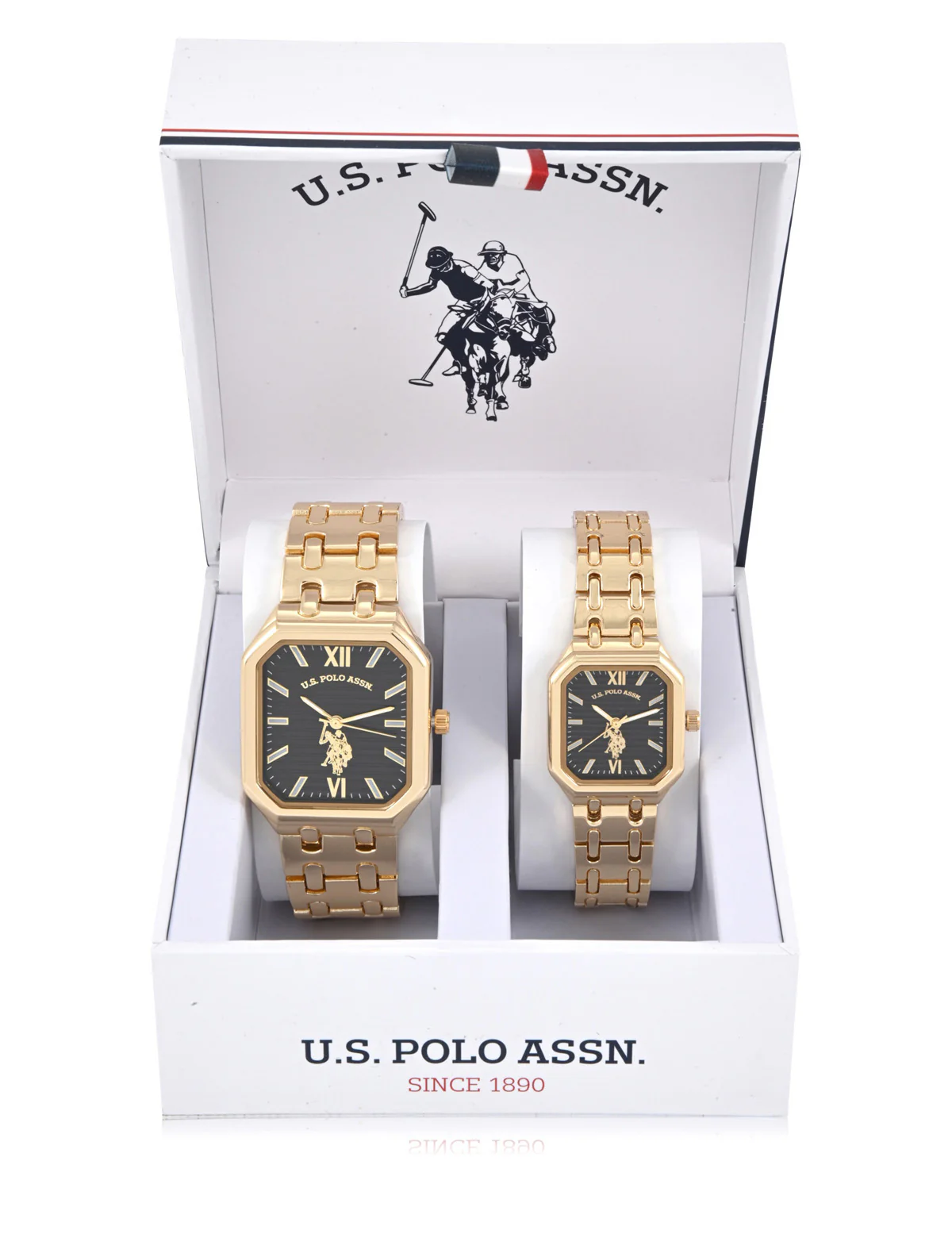 13394-his-and-hers-gold-square-link-watch-set-1.webp HIS AND HERS GOLD SQUARE LINK WATCH SET