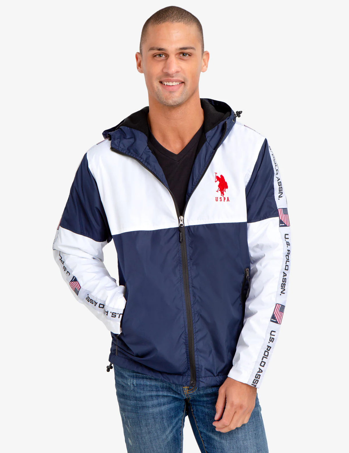 HOODED WINDBREAKER WITH U.S. POLO ASSN. SIDE TAPING