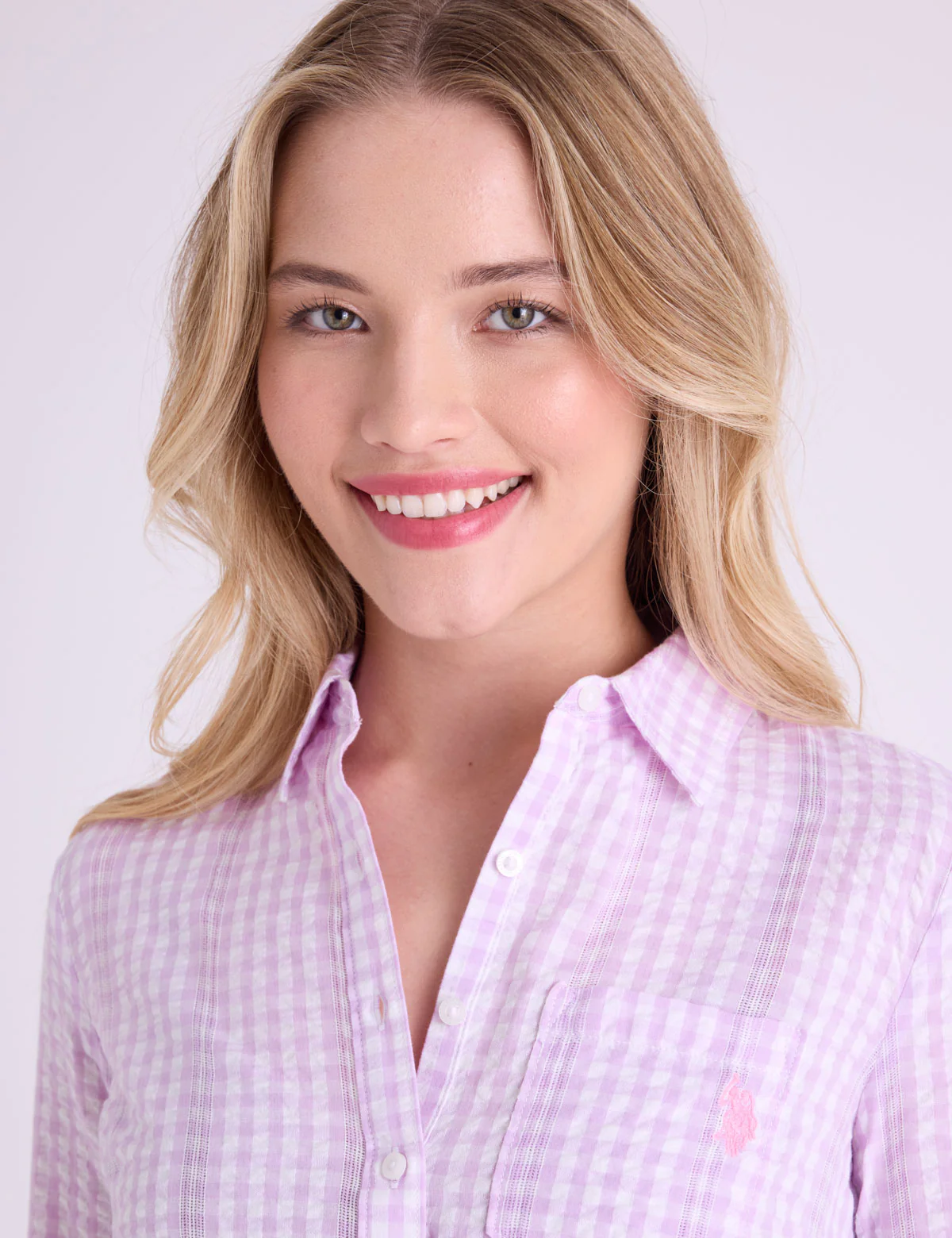 LONG SLEEVE HALF PLACKET GINGHAM SHIRT