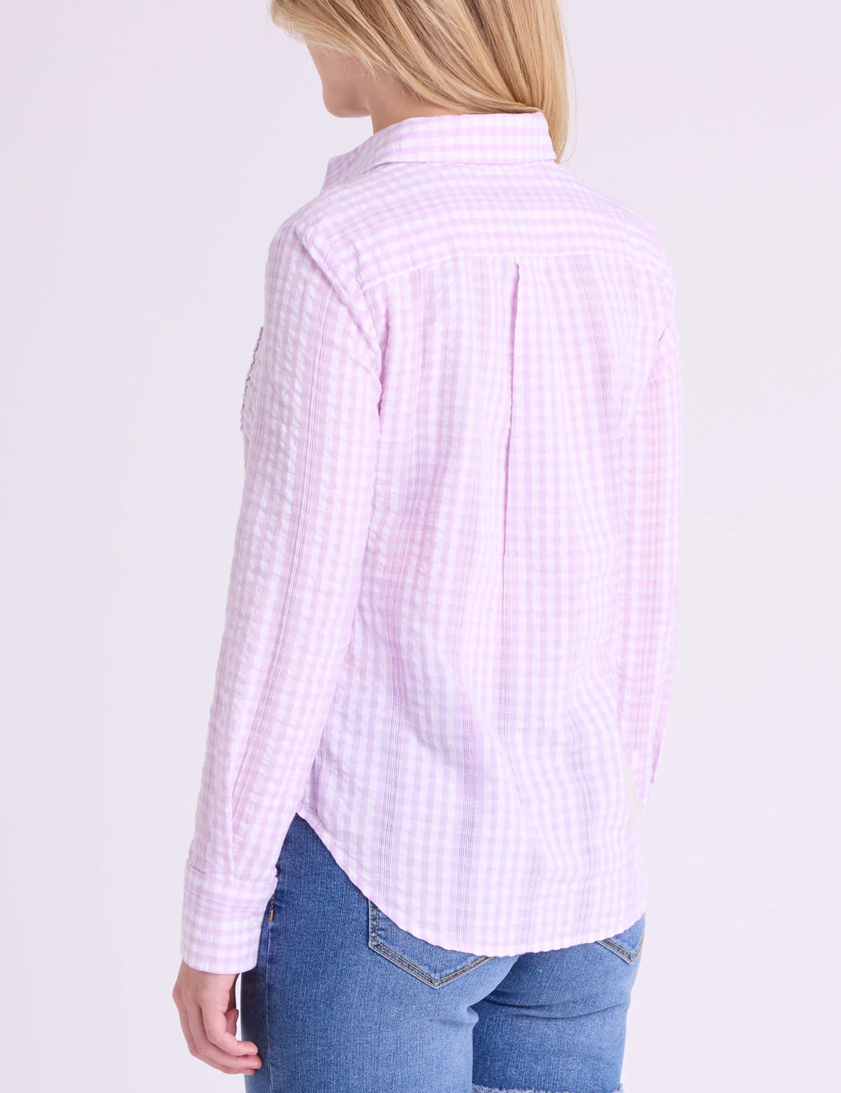 LONG SLEEVE HALF PLACKET GINGHAM SHIRT