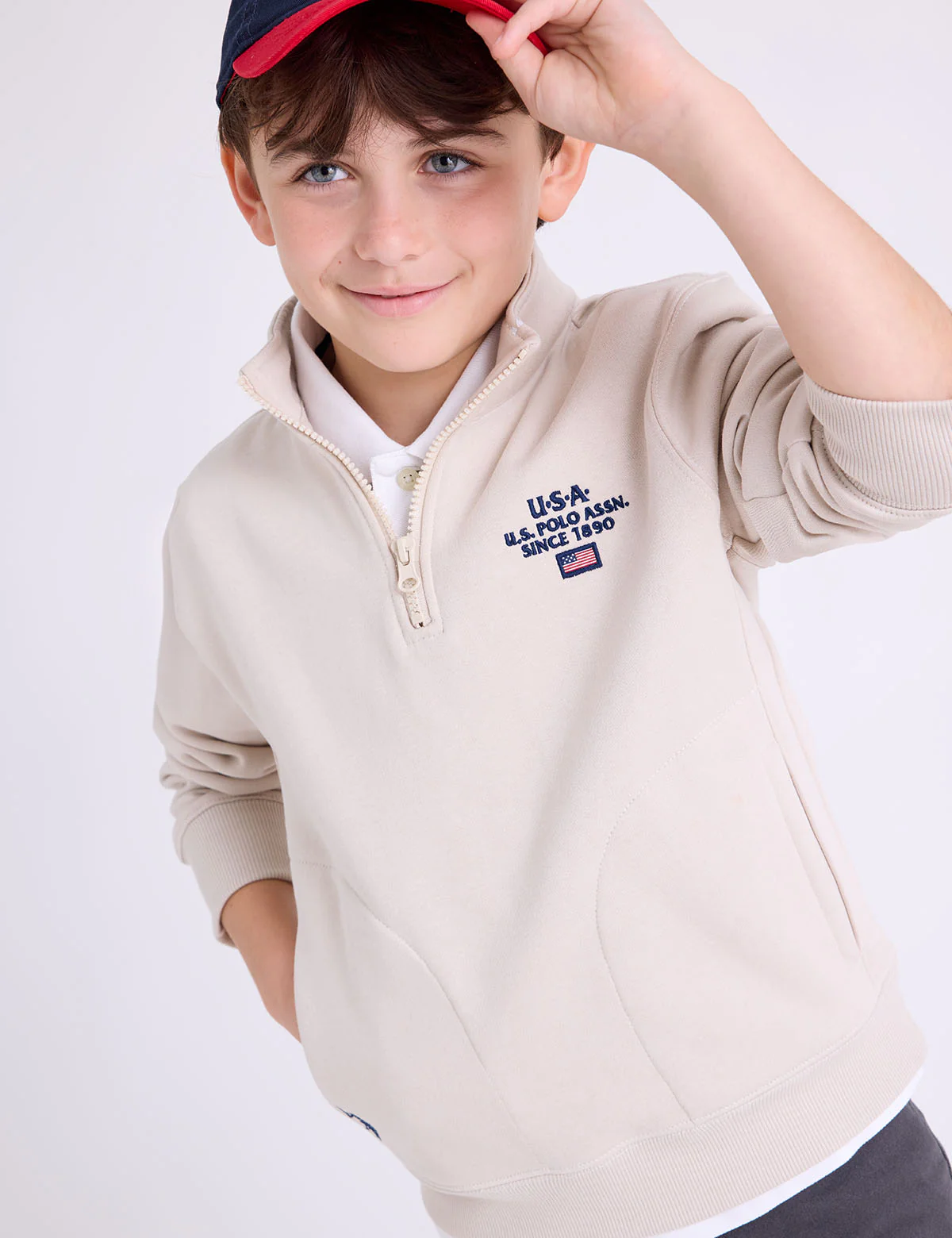 BOYS USA 1/4 ZIP FLEECE MOCK PULLOVER