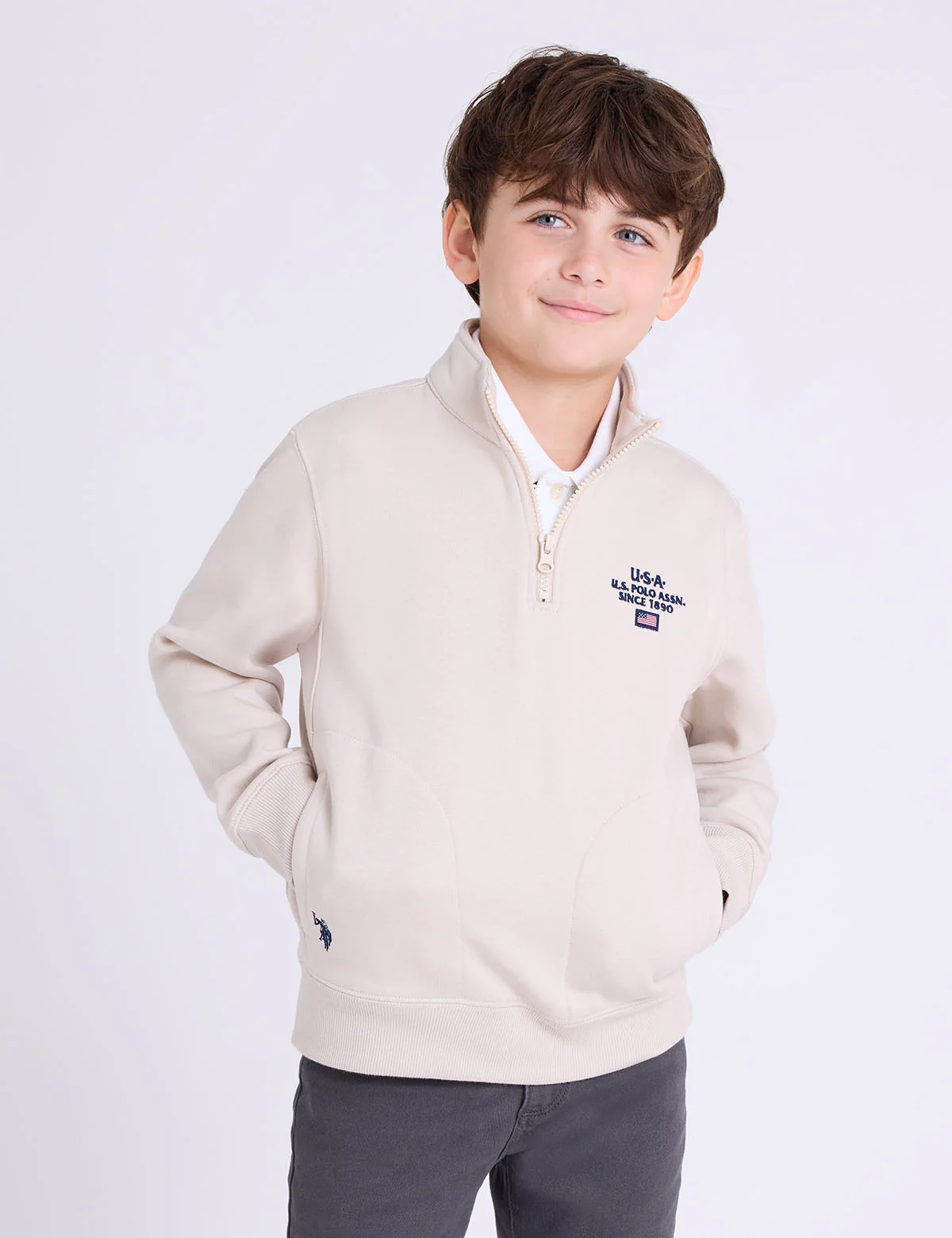 BOYS USA 1/4 ZIP FLEECE MOCK PULLOVER