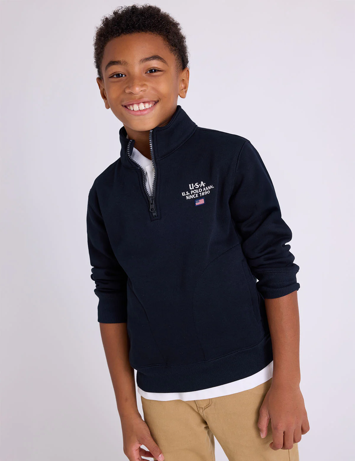 BOYS USA 1/4 ZIP FLEECE MOCK PULLOVER