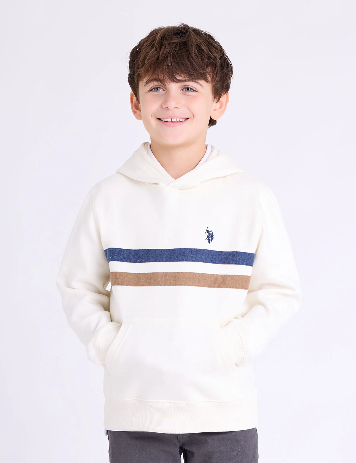 BOYS CHEST STRIPE FLEECE HOODIE