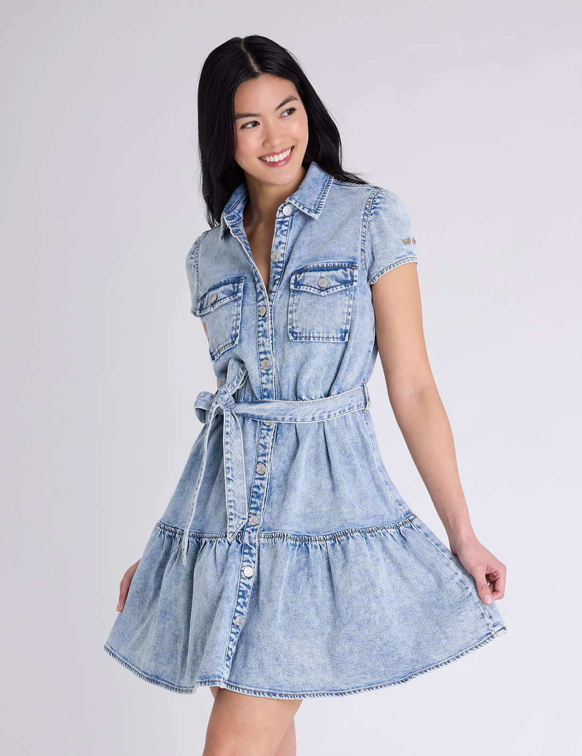 1541-short-sleeve-belted-peplum-denim-dress-1.webp SHORT SLEEVE BELTED PEPLUM DENIM DRESS