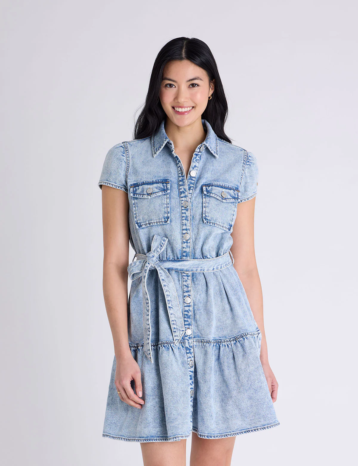 1541-short-sleeve-belted-peplum-denim-dress-3.webp SHORT SLEEVE BELTED PEPLUM DENIM DRESS
