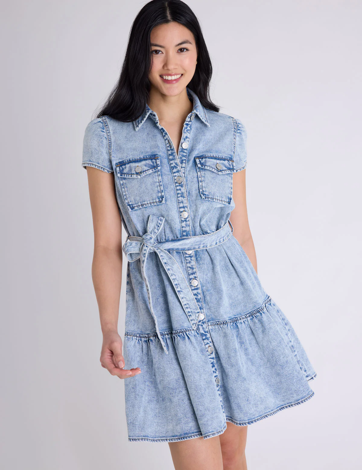 1541-short-sleeve-belted-peplum-denim-dress-4.webp SHORT SLEEVE BELTED PEPLUM DENIM DRESS
