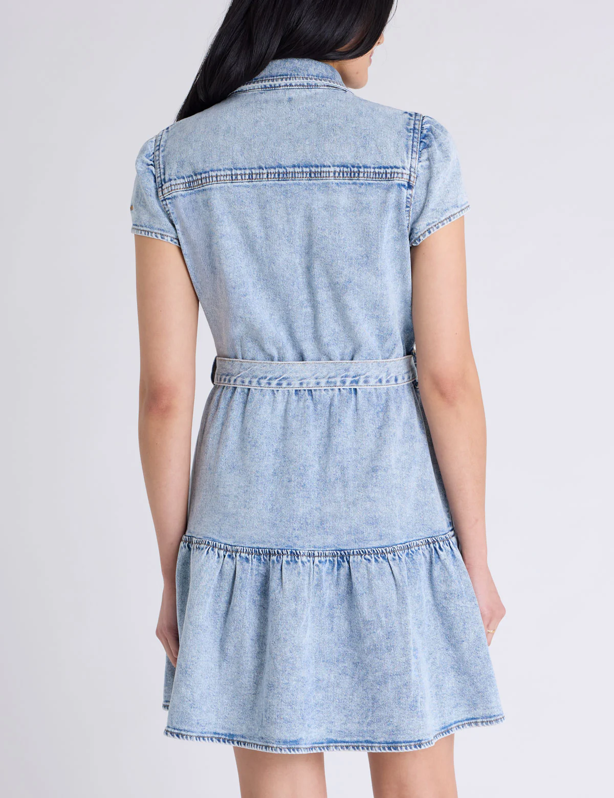 1541-short-sleeve-belted-peplum-denim-dress-6.webp SHORT SLEEVE BELTED PEPLUM DENIM DRESS