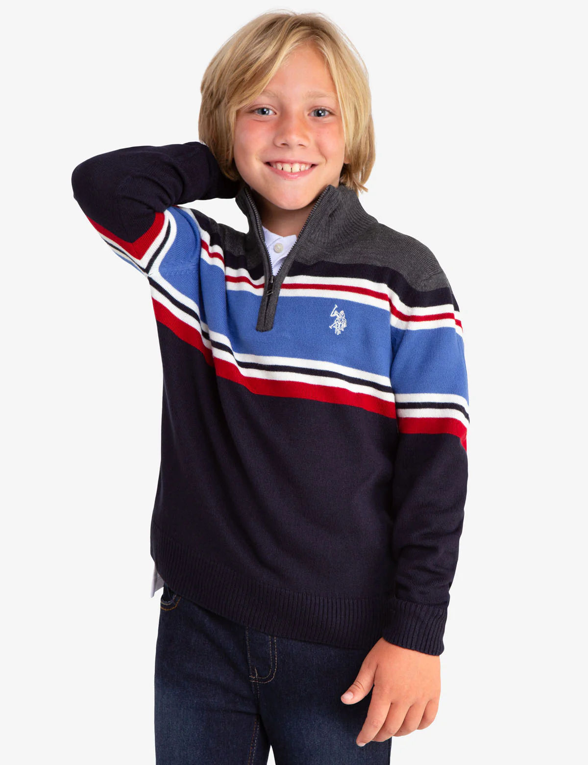 1/4 ZIP STRIPED SWEATER