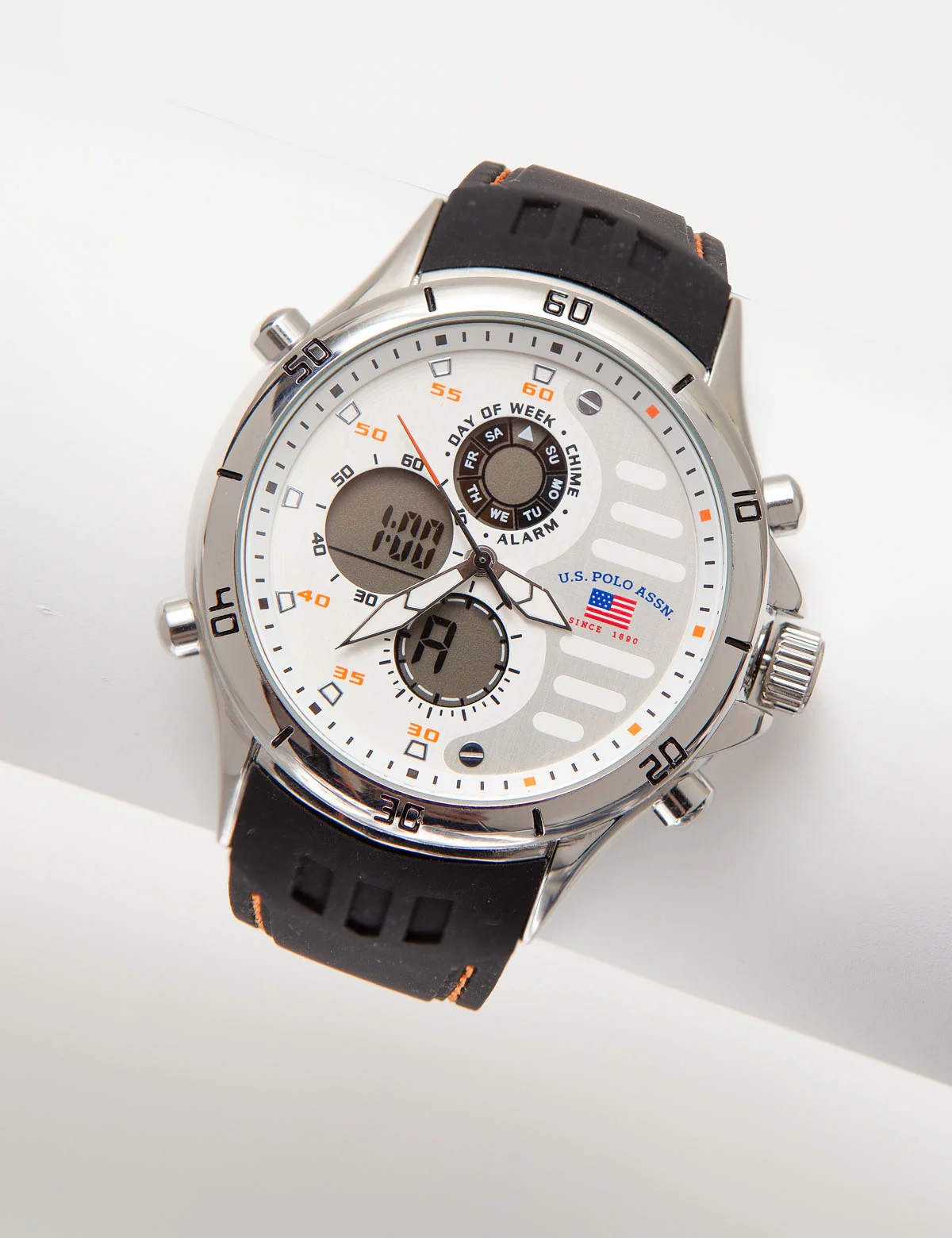 White Ana-Digi Dial Watch with Black Strap