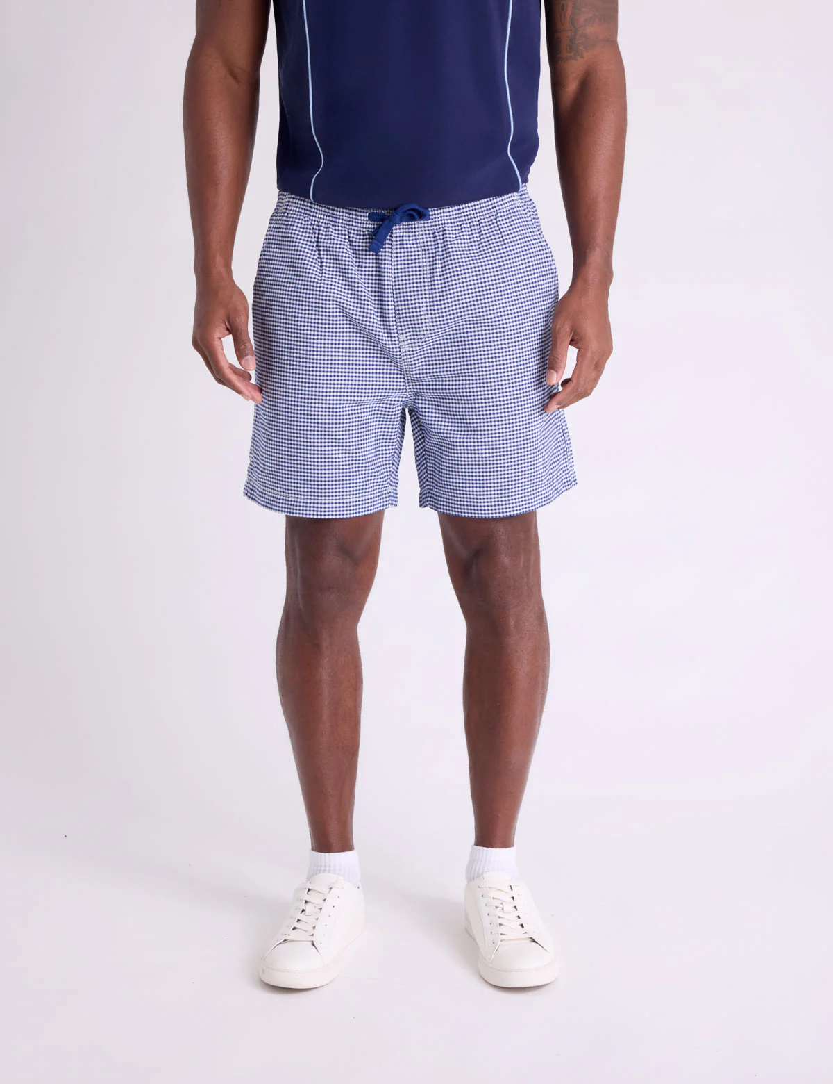 GINGHAM OXFORD DRAWSTRING JOGGER SHORTS