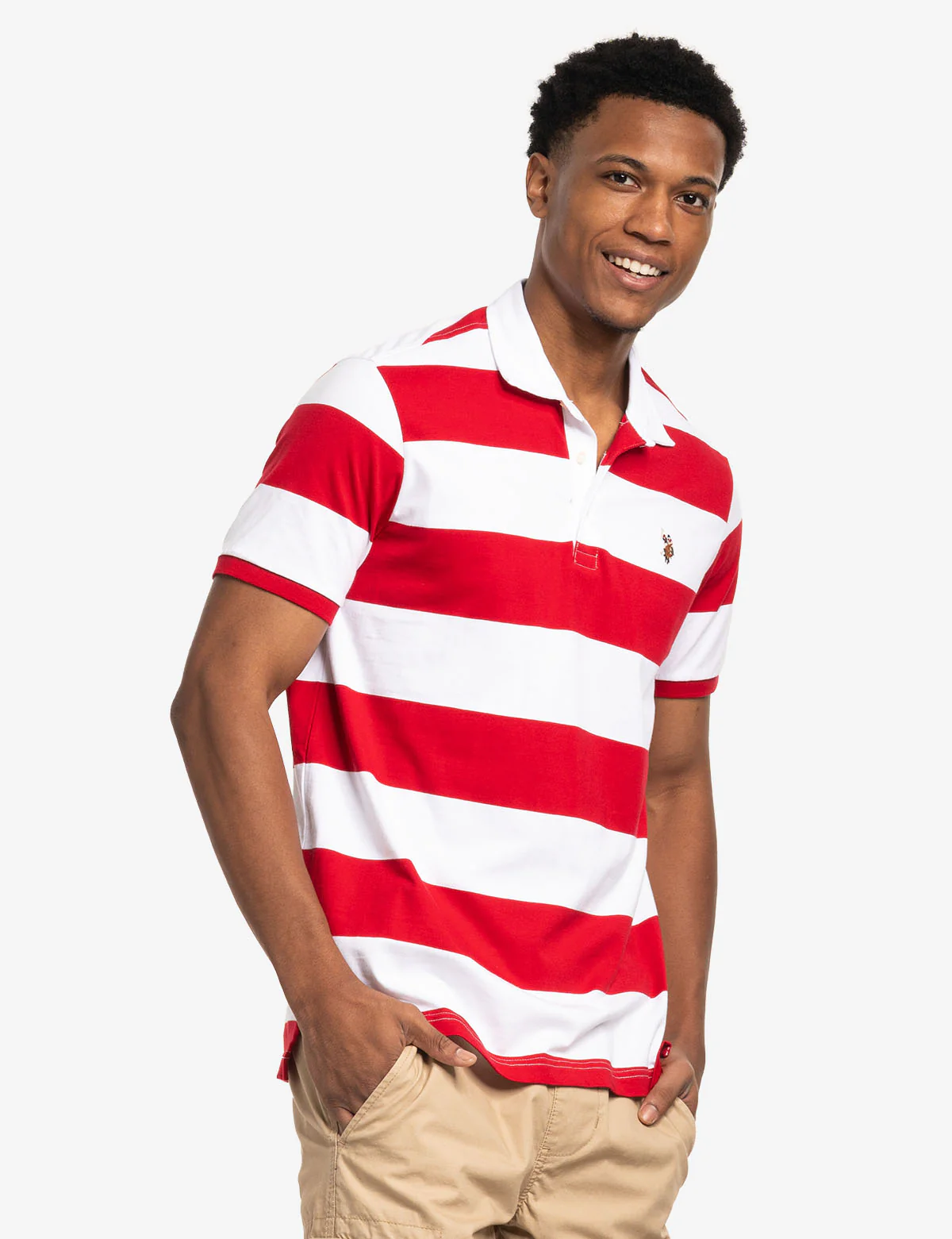 TWILL COLLAR RUGBY STRIPE JERSEY POLO SHIRT