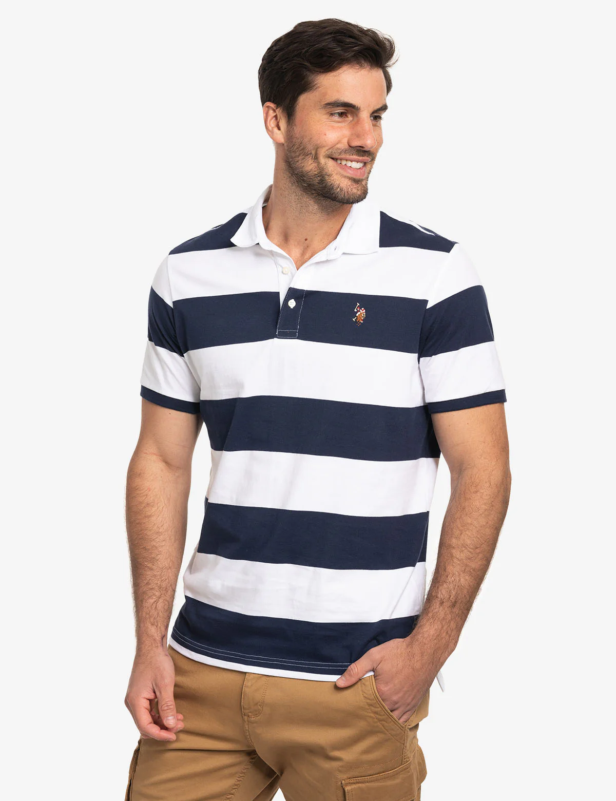 TWILL COLLAR RUGBY STRIPE JERSEY POLO SHIRT