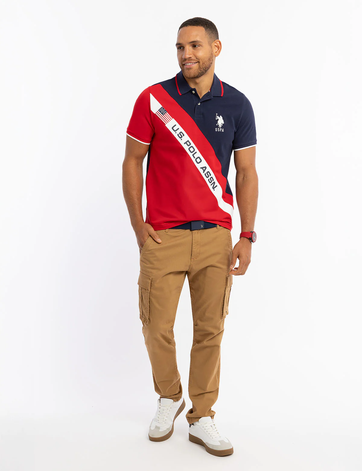 DIAGONAL COLOR BLOCK FLAG PIQUE POLO SHIRT