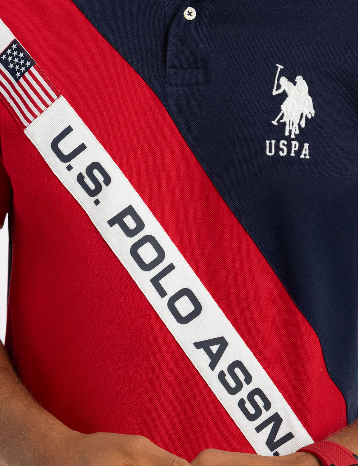 DIAGONAL COLOR BLOCK FLAG PIQUE POLO SHIRT