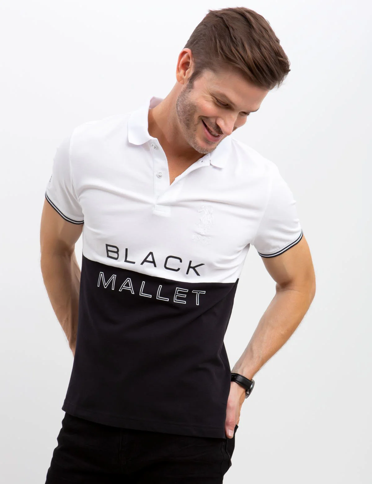 BLACK MALLET SLIM FIT STRETCH PIQUE POLO SHIRT