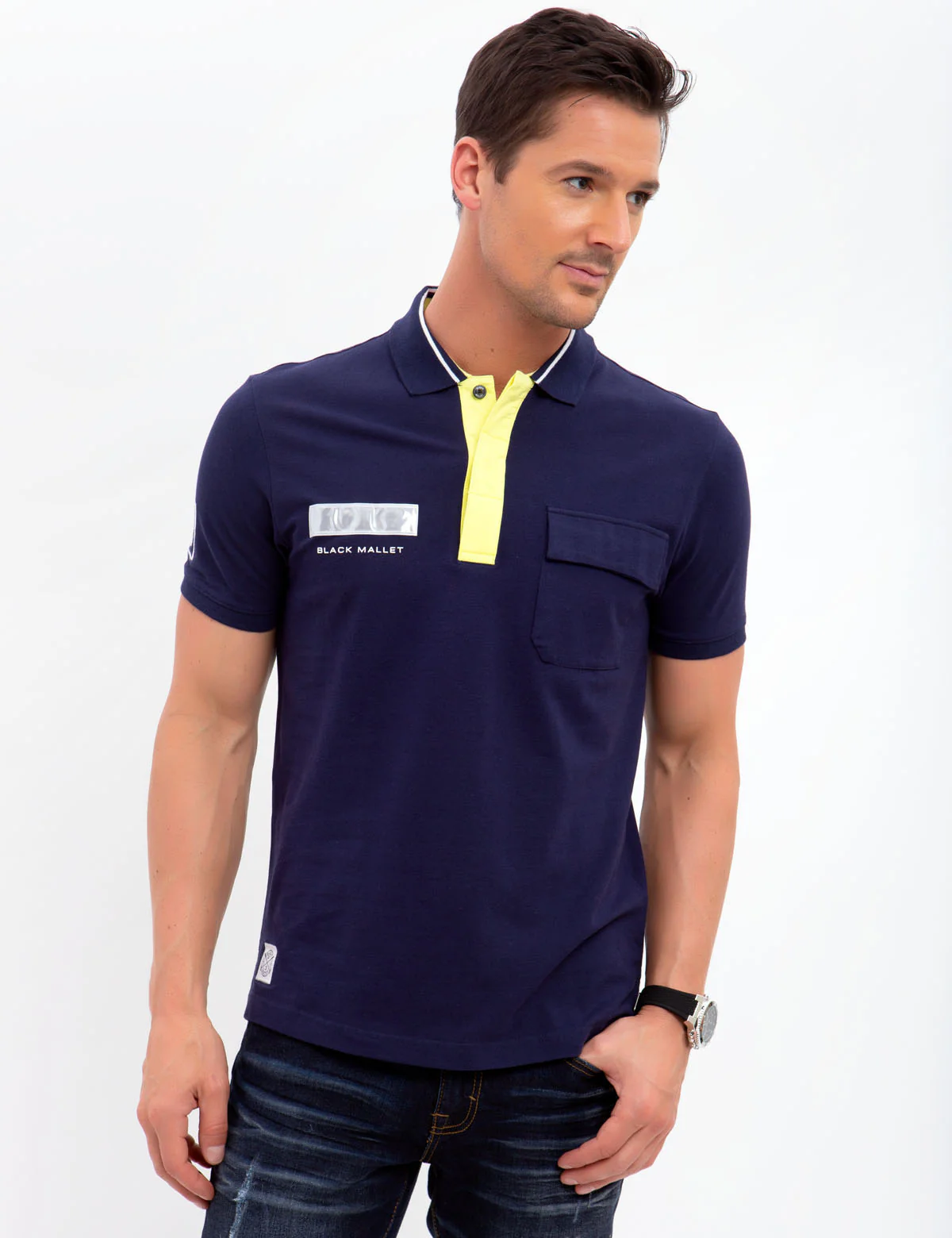 23715-black-mallet-reflective-patch-polo-shirt-1.webp BLACK MALLET REFLECTIVE PATCH POLO SHIRT