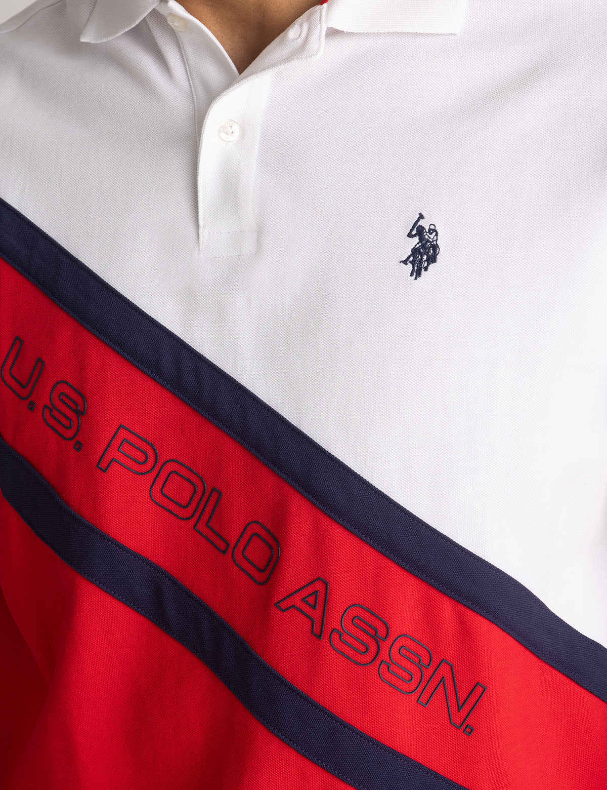 COLOR BLOCK DOUBLE DIAGONAL SASH POLO SHIRT