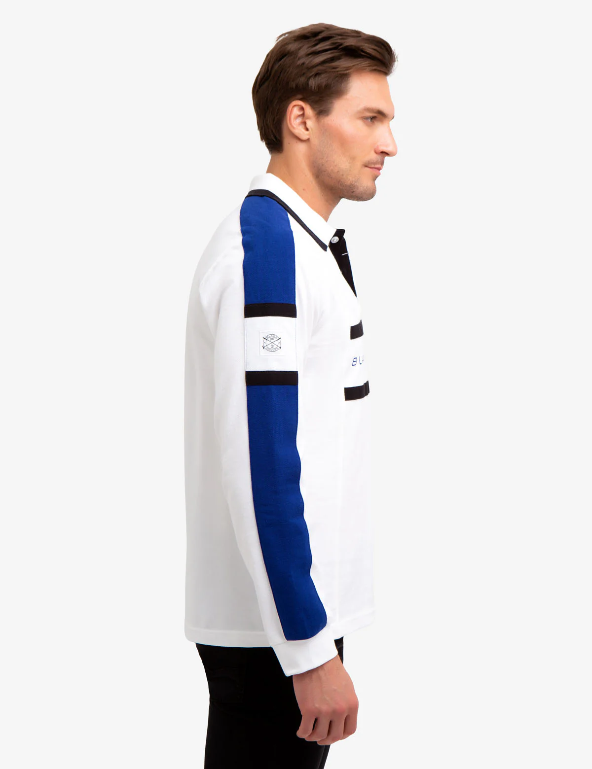 BLACK MALLET CHEST STRIPE LONG SLEEVE POLO SHIRT