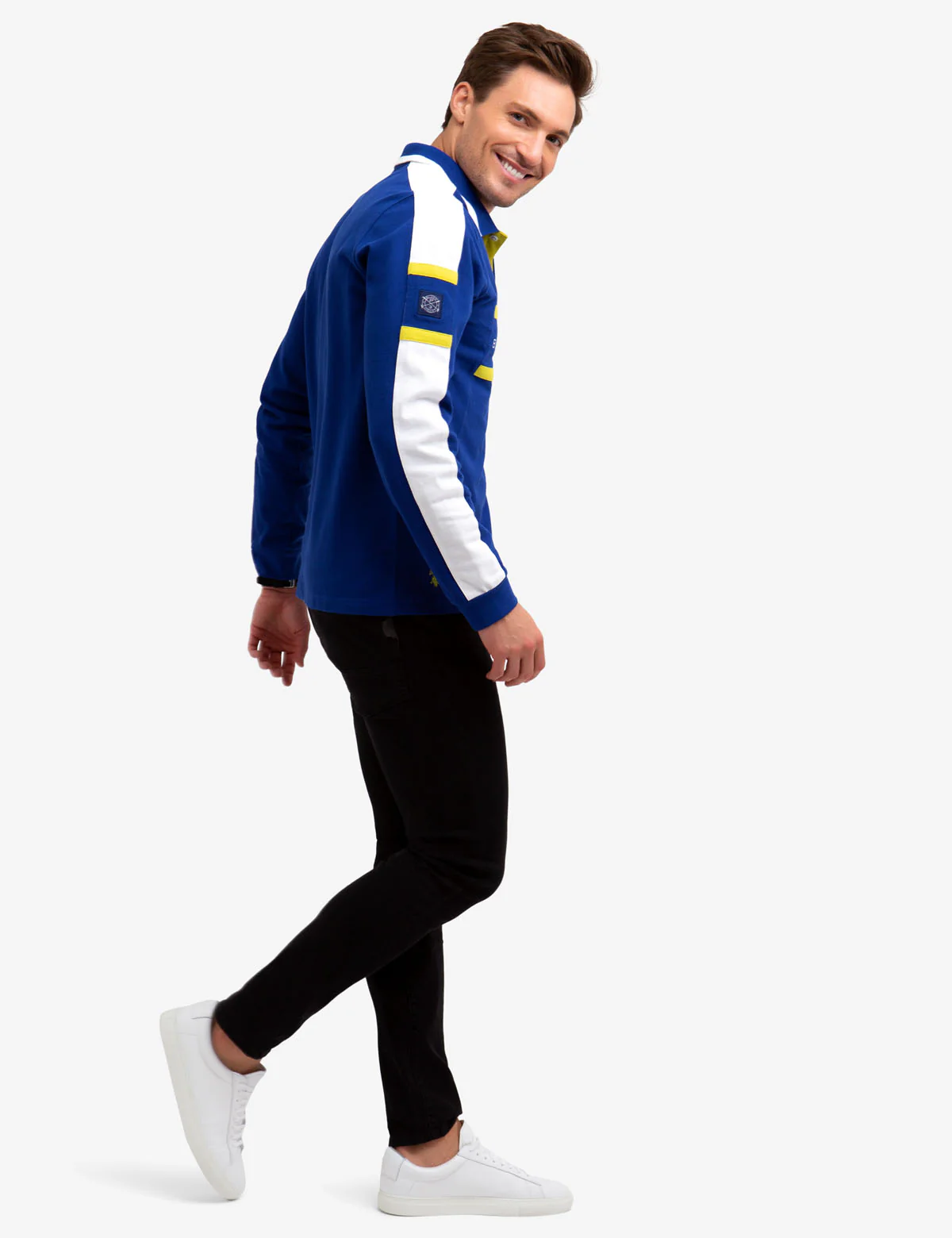 BLACK MALLET CHEST STRIPE LONG SLEEVE POLO SHIRT