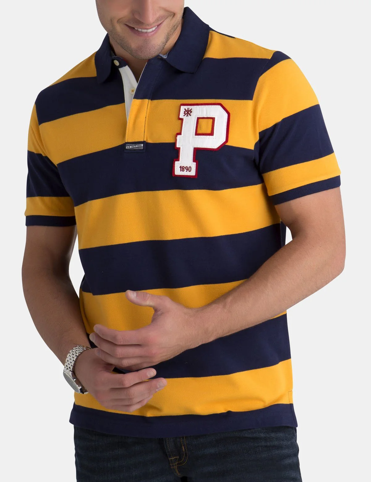 P PATCH RUGBY STRIPE POLO SHIRT