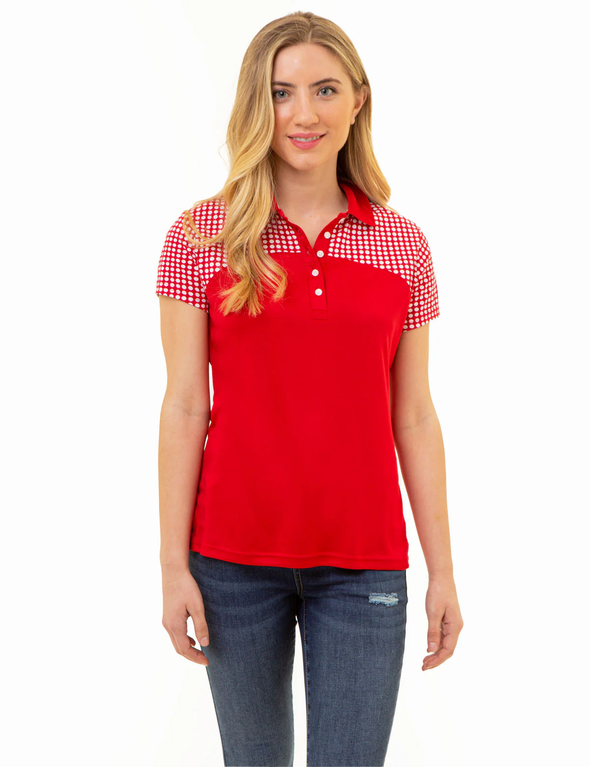 25539-dot-print-colorblock-polo-shirt-1.webp DOT PRINT COLORBLOCK POLO SHIRT