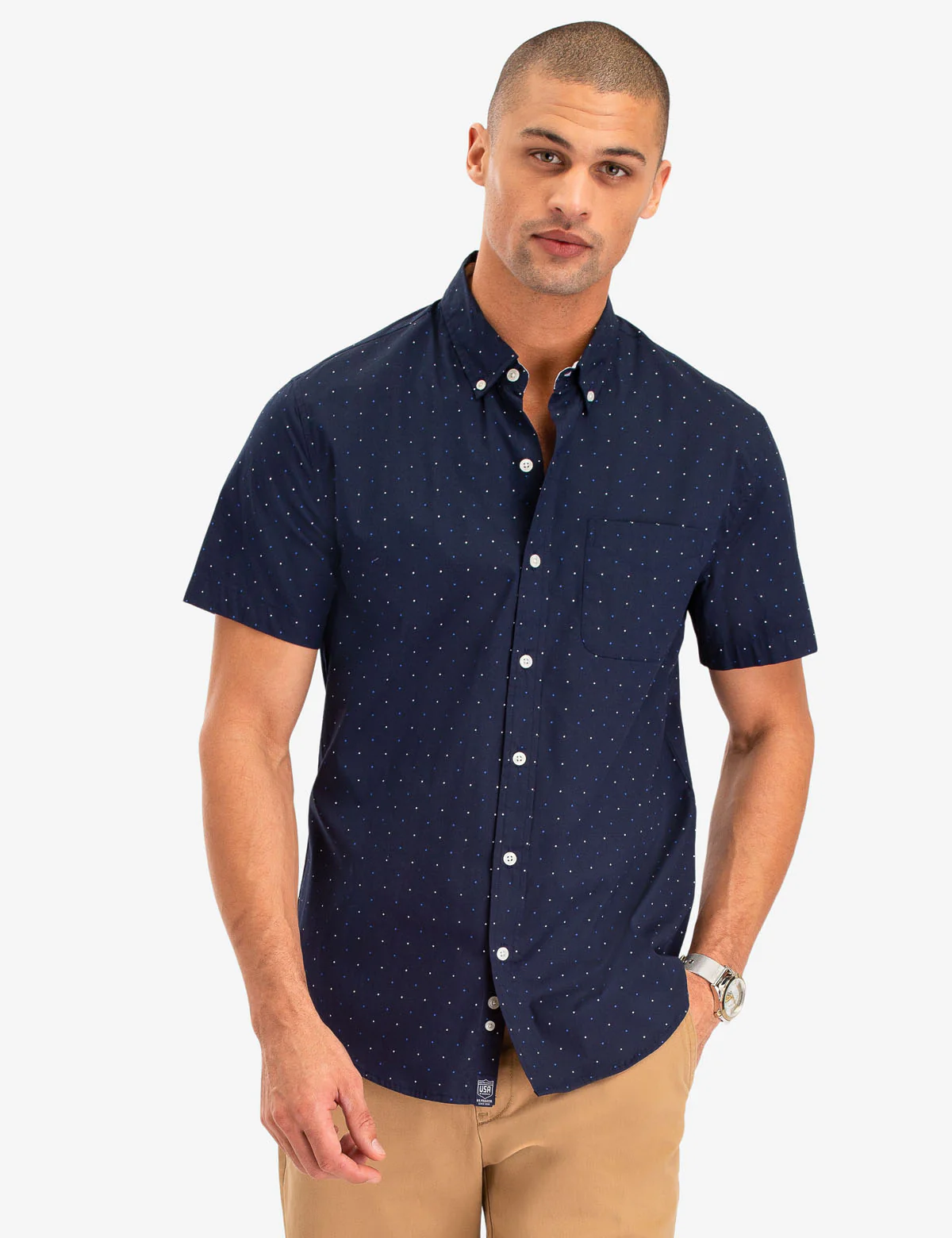 DOT PRINT POPLIN SHORT SLEEVE SHIRT