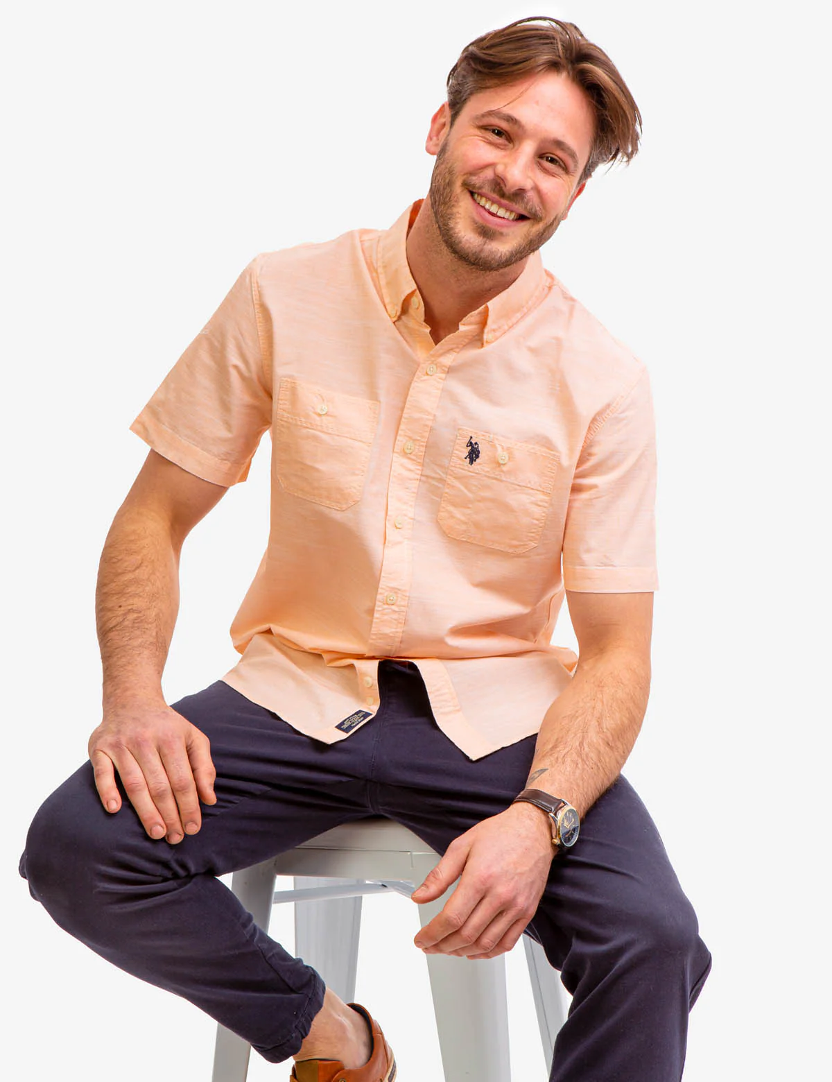 SHORT SLEEVE SLUB WOVEN SHIRT
