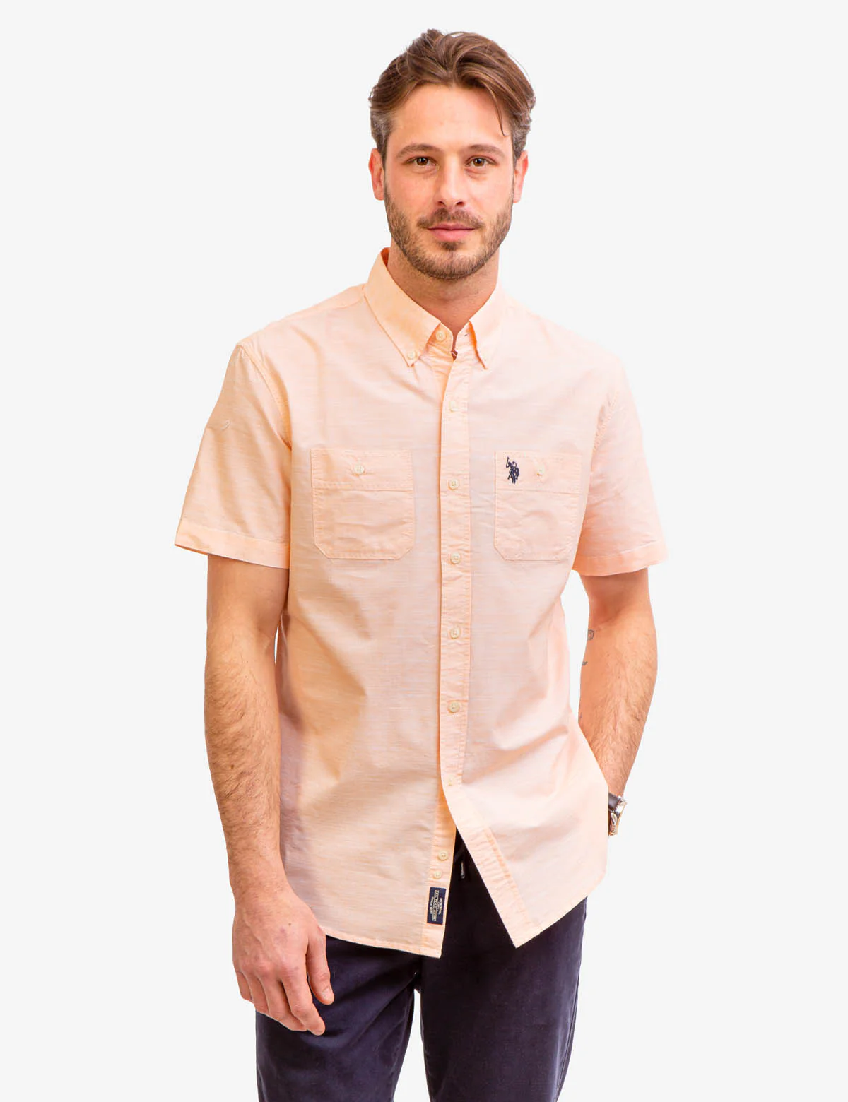 SHORT SLEEVE SLUB WOVEN SHIRT