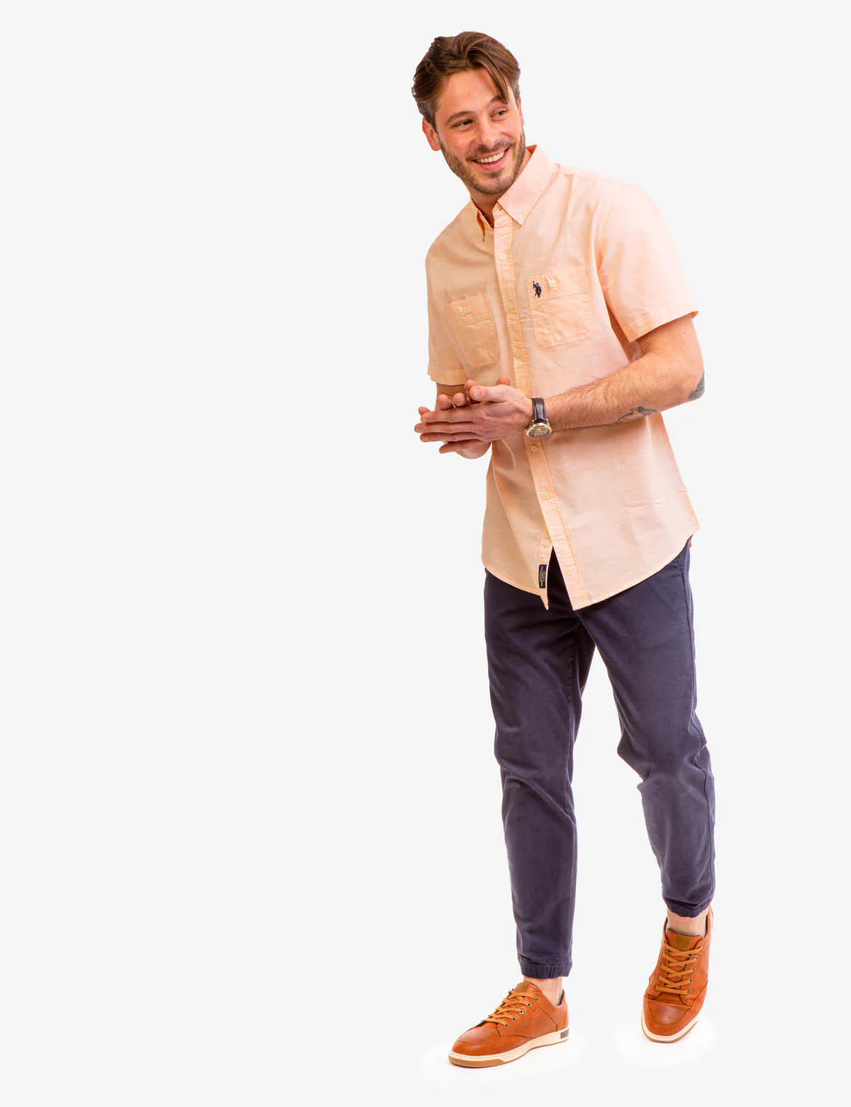 SHORT SLEEVE SLUB WOVEN SHIRT