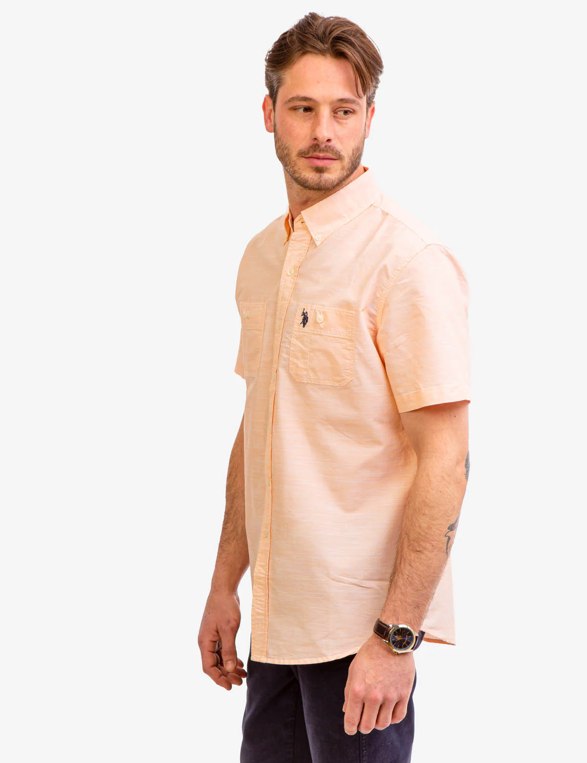 SHORT SLEEVE SLUB WOVEN SHIRT