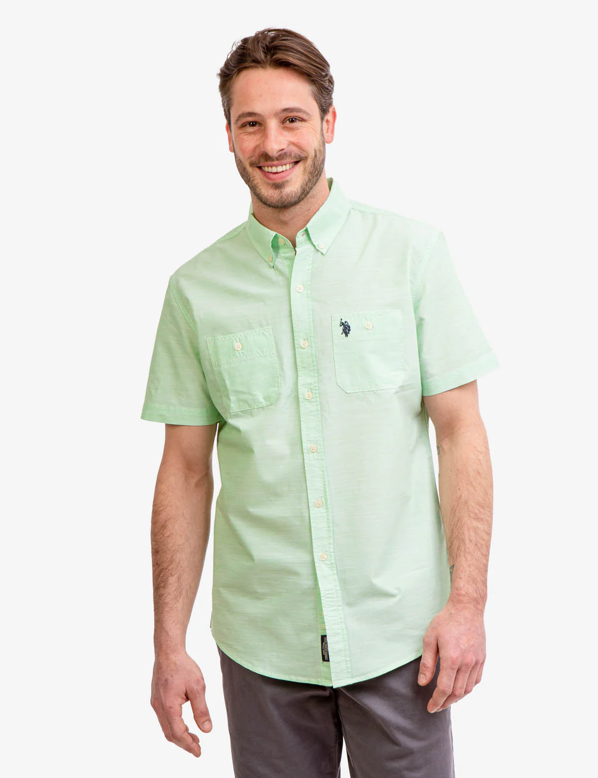 SHORT SLEEVE SLUB WOVEN SHIRT
