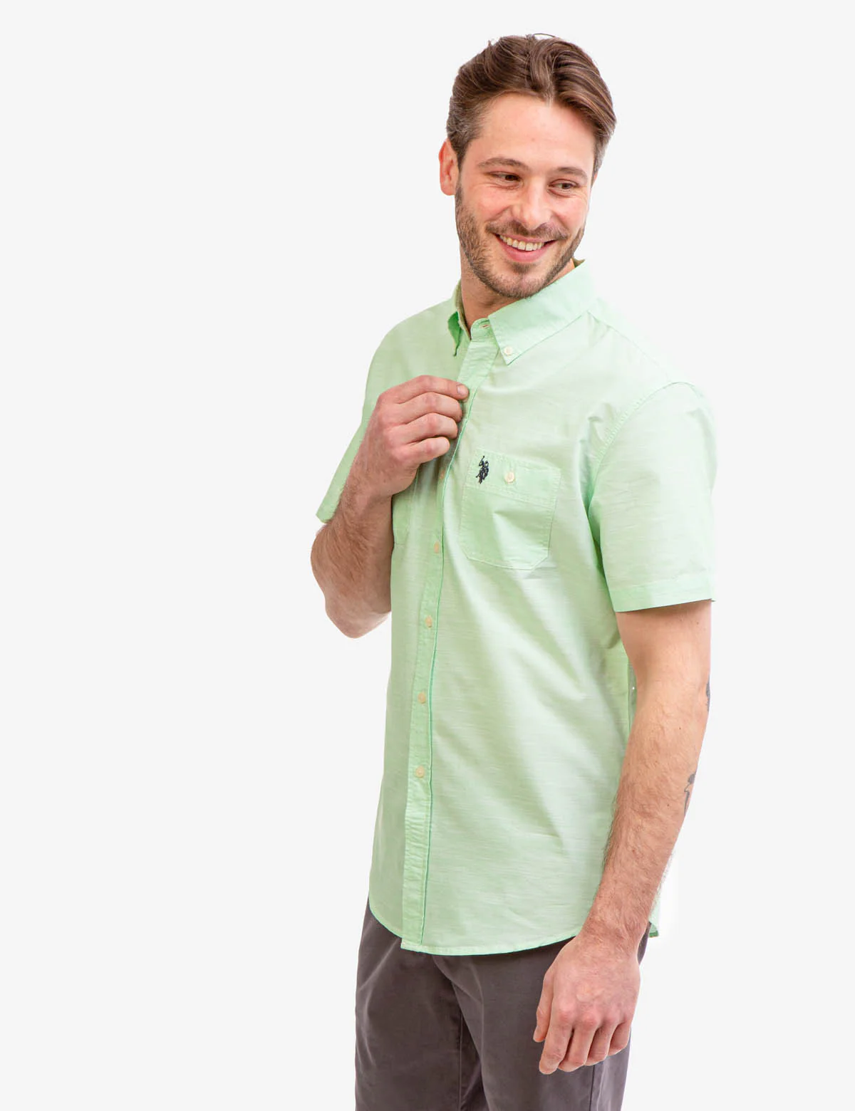 SHORT SLEEVE SLUB WOVEN SHIRT