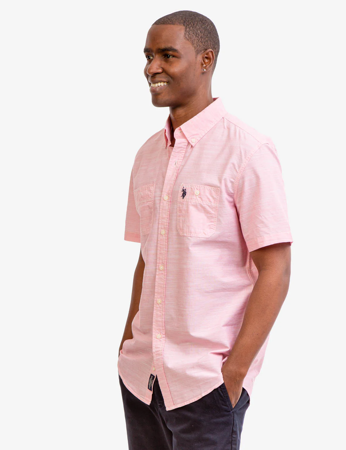 SHORT SLEEVE SLUB WOVEN SHIRT