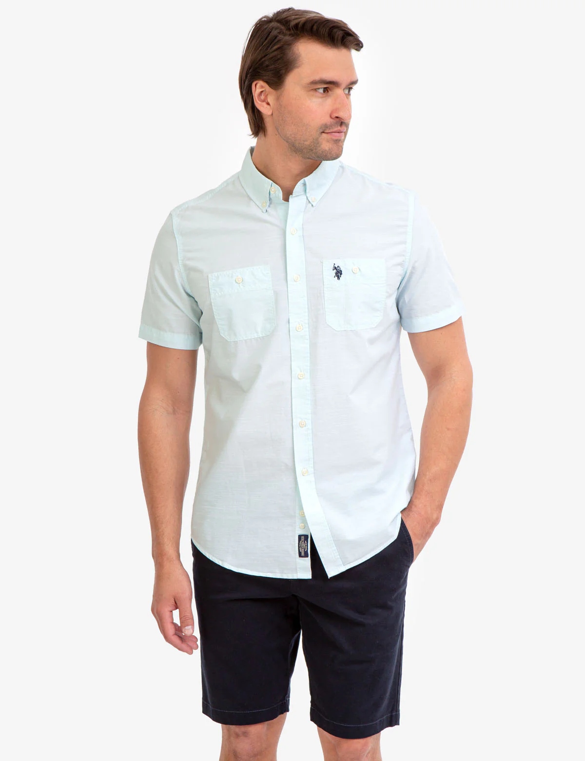 SHORT SLEEVE SLUB WOVEN SHIRT