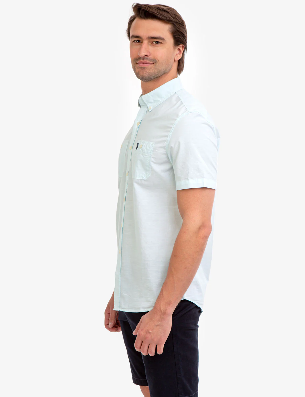SHORT SLEEVE SLUB WOVEN SHIRT