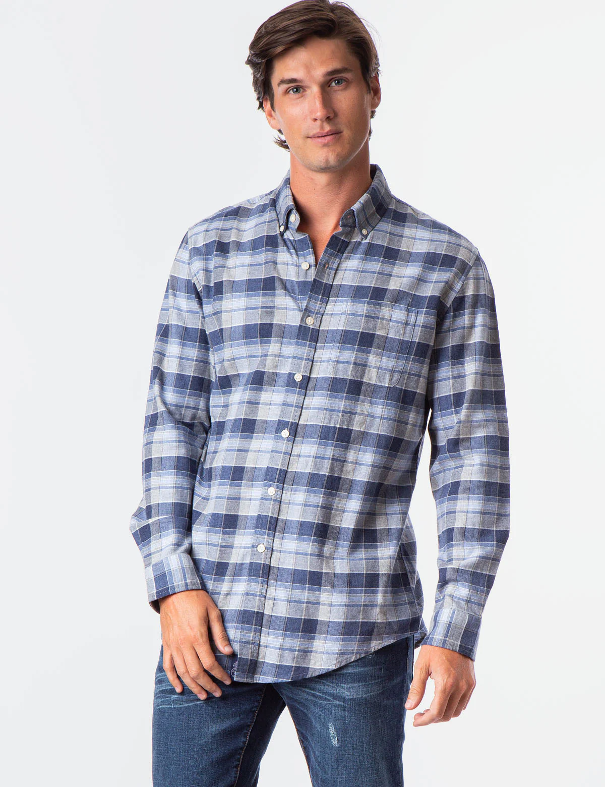 HEATHERED CANVAS PLAID SHIRT