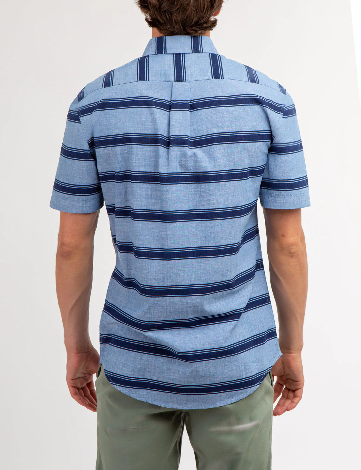STRIPE PRINT DOUBLE CHEST POCKET SHORT SLEEVE SHIRT