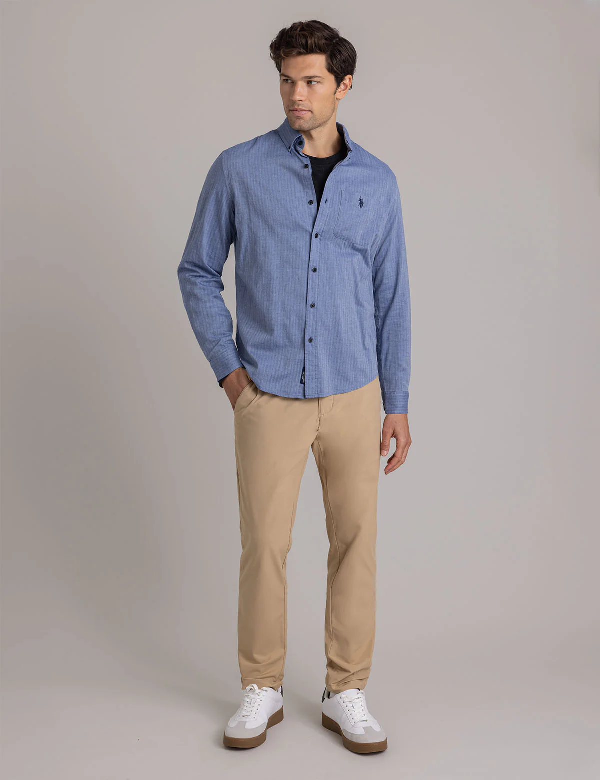 COTTON HERRINGBONE TWILL LONG SLEEVE SHIRT