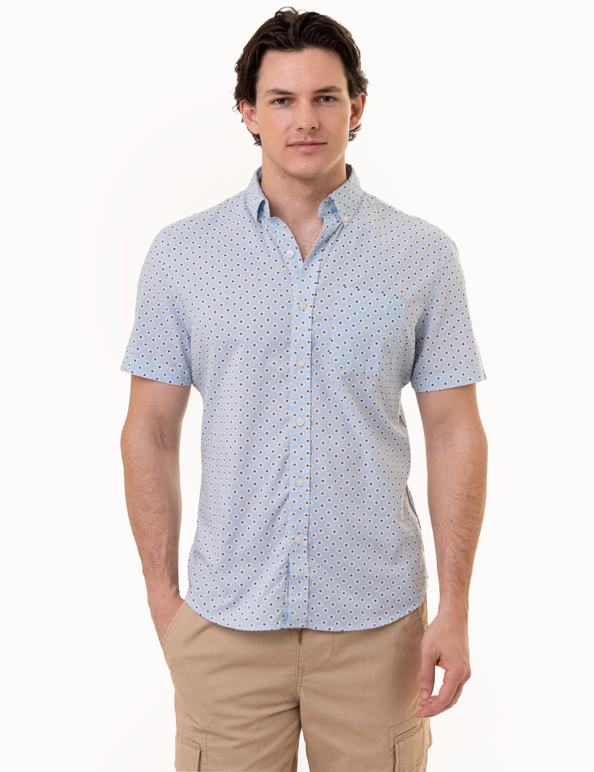 28106-short-sleeve-dot-print-woven-shirt-with-pocket-1.webp SHORT SLEEVE DOT PRINT WOVEN SHIRT WITH POCKET